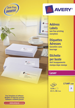 Etiketten Avery Address 21 etik/bl 63,5x38,1mm voor laser wit (250)