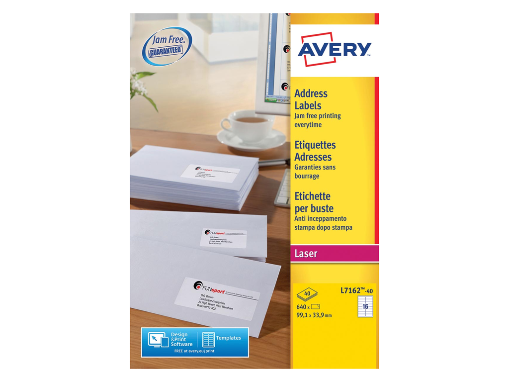Etiketten Avery Address 16 etik/bl 99,1x33,9mm voor laser wit (40)