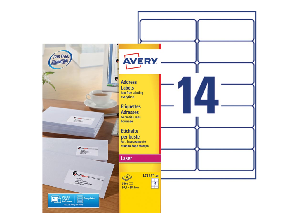 Etiketten Avery Address 14 etik/bl 99,1x38,1mm voor laser wit (40)