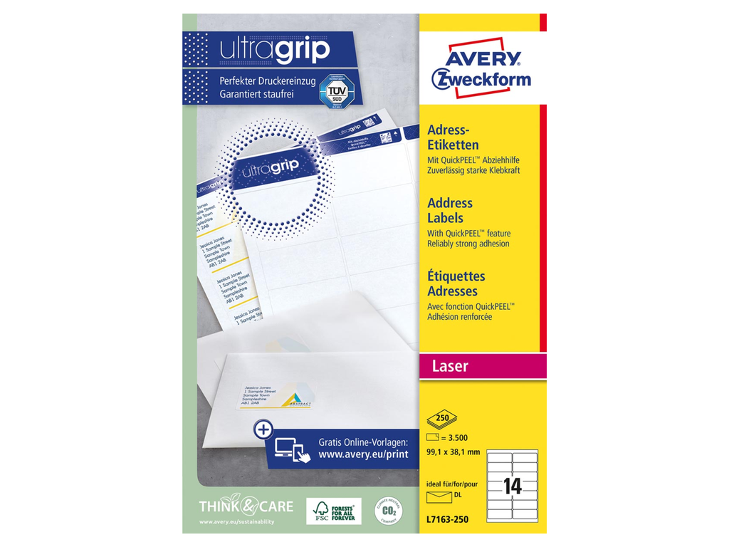 Etiketten Avery Address 14 etik/bl 99,1x38,1mm voor laser wit (250)
