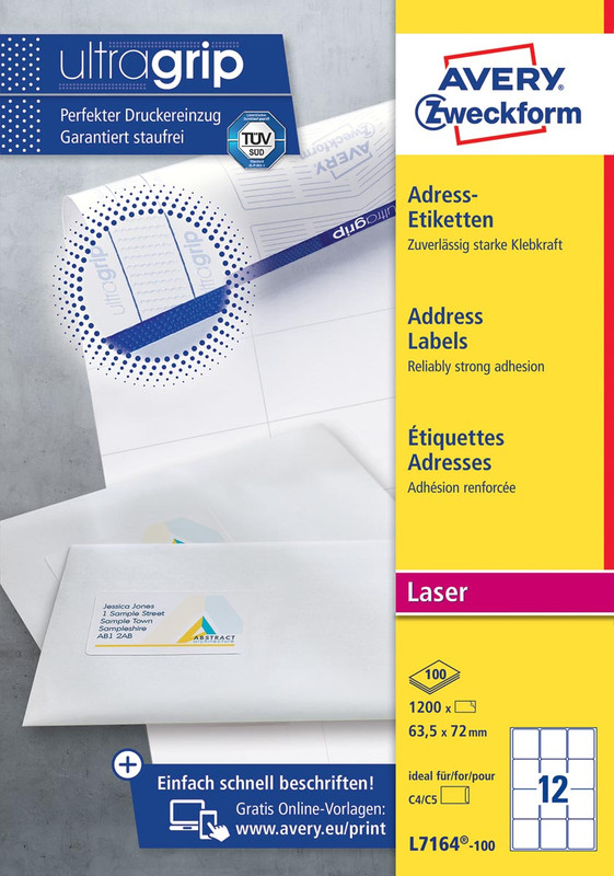Etiketten Avery Address 12 etik/bl 63,5x72mm voor laser wit (100)