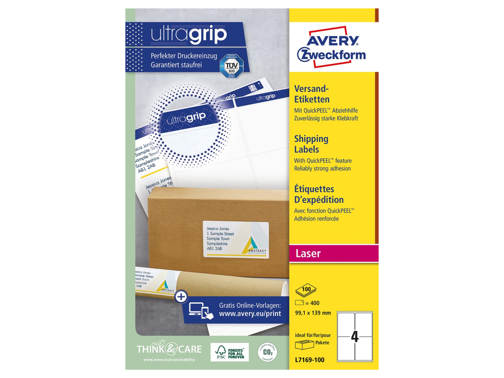 Etiketten Avery Shipping 04 etik/bl 99,1x139mm voor laser wit (100)