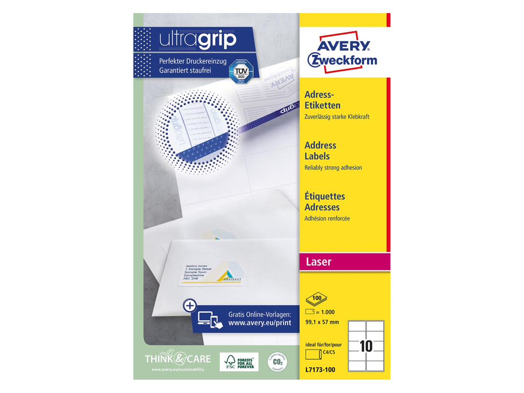 Etiketten Avery Shipping 10 etik/bl 99,1x57mm voor laser wit (100)