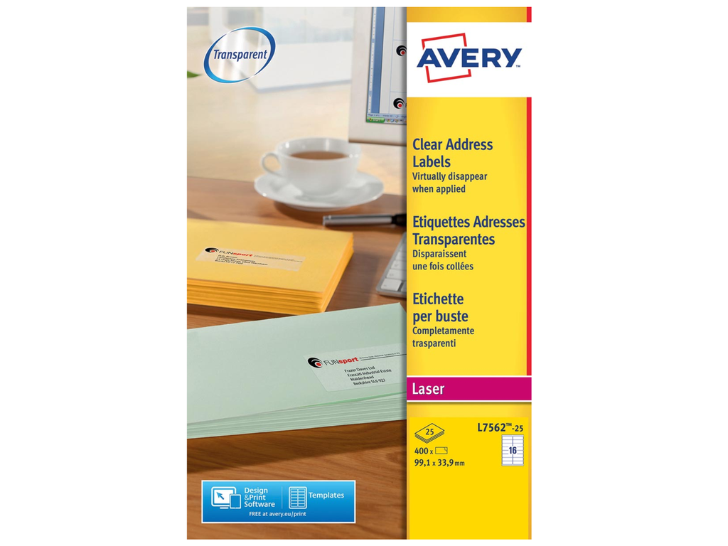 Etiketten Avery Address 16 etik/bl 99,1x33,9mm voor laser transparant (25)