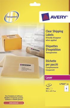 Etiketten Avery Clear Shipping 08 etik/bl 99,1x67,7mm voor laser transparant (25)
