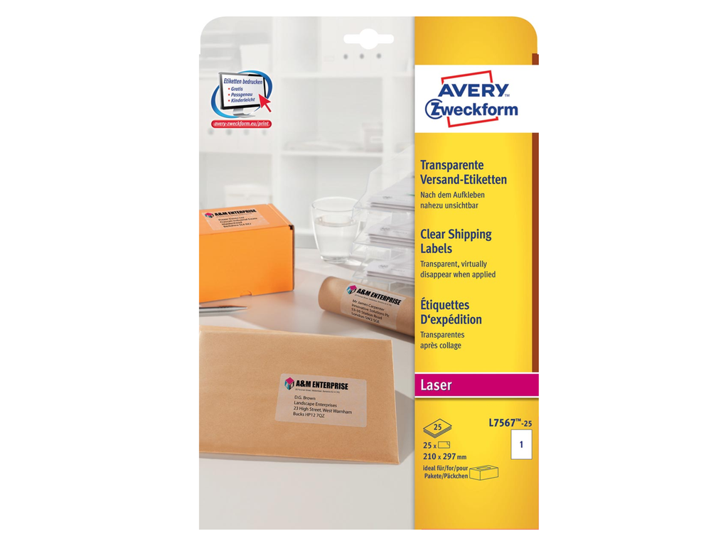 Etiketten Avery Shipping 01 etik/bl 210x297mm voor laser transparant (25)
