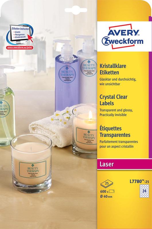 Etiketten Avery Clear 24 etik/bl Ø40mm voor laser transparant (25)