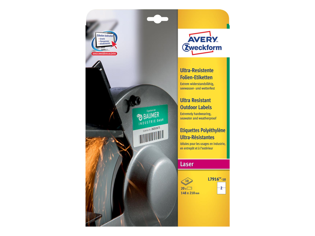 Etiketten Avery Outdoor 02 etik/bl 210x148mm voor laser wit (10)