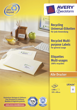 Etiketten Avery Recycled 12 etik/bl 105x48mm wit (100)