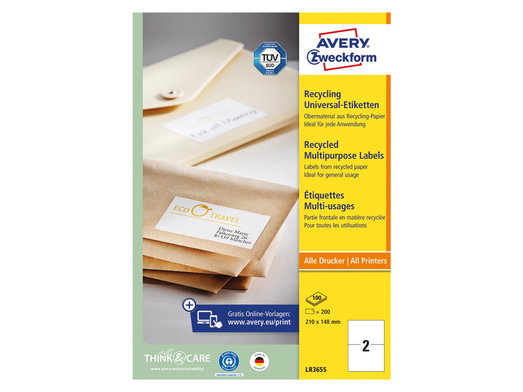 Etiketten Avery Recycled 02 etik/bl 210x148mm wit (100)