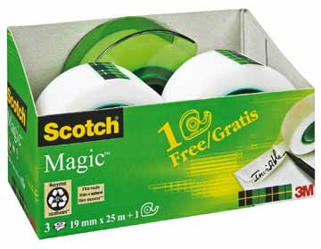 Plakbandafroller Scotch Magic Tape 19mmx25m inclusief 3 rollen