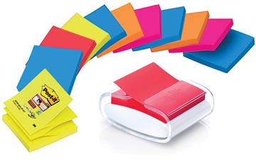 Z-Notes Post-it Super Sticky 76x76mm assorti neon (12) met dispenser Pro Klei wit