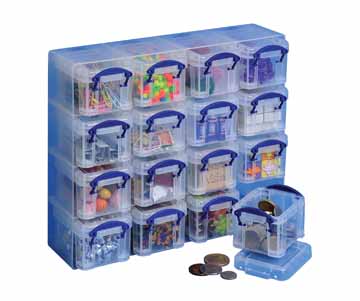 Opbergdoos Really Useful Box rechthoek transparant met 16 opbergdozen van 0,14l transparant