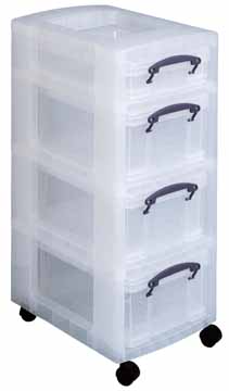 Ladenkast Really Useful Box met 3 opbergdozen van 9l en 1 opbergdoos van 4l transparant