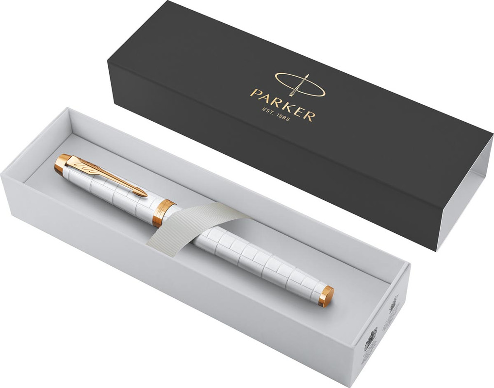 Roller Parker IM Pearl zwarte inkt fijne punt in giftbox wit/goud