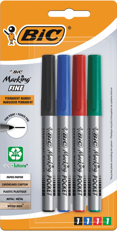 Permanent Marker Bic Ecolution fijne punt 1,1mm assorti (4)