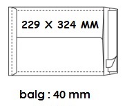 Zakomslag met balg 229x324x40mm wit + strip (125)