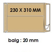 Zakomslag met balg 230x310x20mm bruin + strip (250)