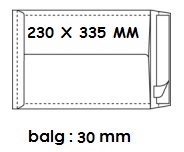 Zakomslag met balg 230x335x30mm wit + strip (250)