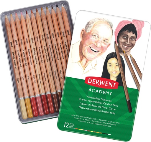 [TIM-2300386] Aquarelpotlood Derwent Academy Blik assorti huidtinten (12)