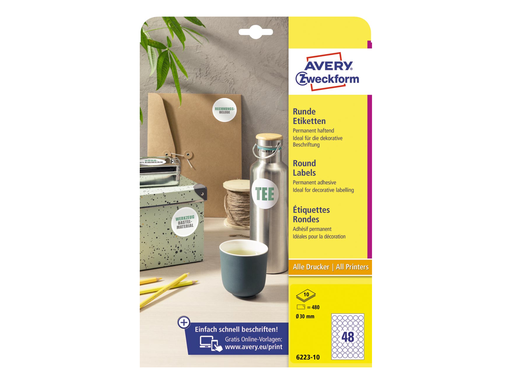 [TIM-6223P10] Etiket Avery rond Ø 30mm wit (480)