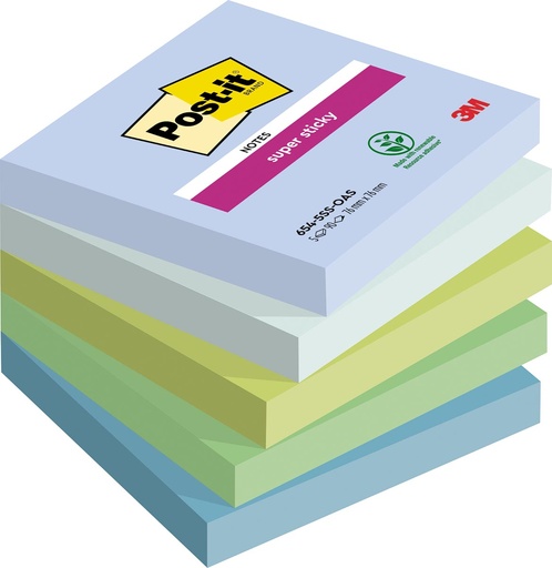 [654SSOA] Z-notes Post-It Super Sticky Oasis 76x76mm 90vel assorti (5)