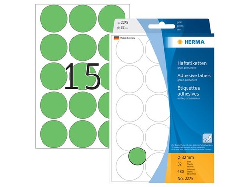[HER-2275] Etiketten Herma diam 32mm groen (480 st)