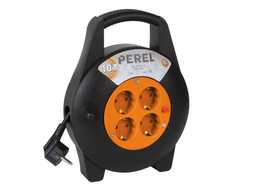 [TIM-ECR10G] Kabelhaspel met 4 stopcontacten Perel 3G1.5 10m Geel en Zwart