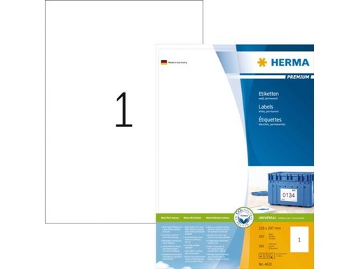 [HER-4631] Etiketten Herma 01 etik/bl A4 210x297mm wit (200)