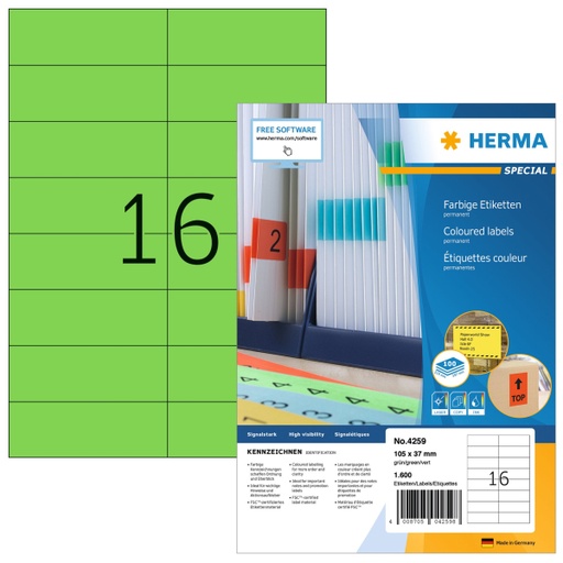 [HER-4259] Etiketten Herma 16 etik/bl 105x37mm groen (100)