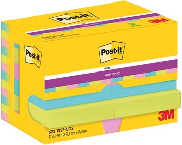 [TIM-7129180] Memoblok Post-It Super Sticky Notes Cosmic 47,6x47,6mm 90vel assorti (12)