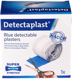 [TIM-8255] Textielpleister Detectaplast Elastic metaal detecteerbaar 6cmx5m op rol blauw