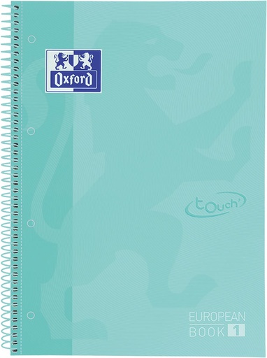 [TIM-4138326] Spiraalschrift Oxford School Touch Europeanbook karton A4+ gelijnd 160blz pastel turkoois