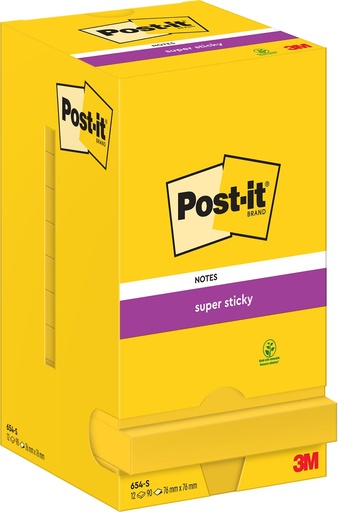 [TIM-654-S] Memoblok Post-It Super Sticky Notes 76x76mm 90vel neongeel (12)