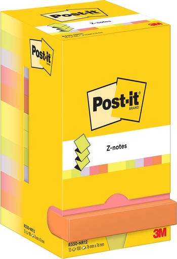 [TIM-R330-NR] Z-notes Post-It 76x76mm 100vel assorti neonkleuren (12)