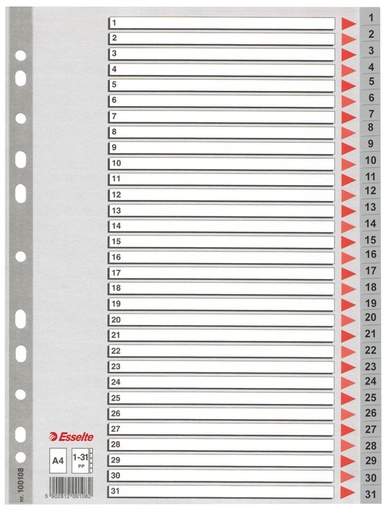 [ESS-100108] Tabbladen Esselte PP A4 1-31 11-gaats grijs