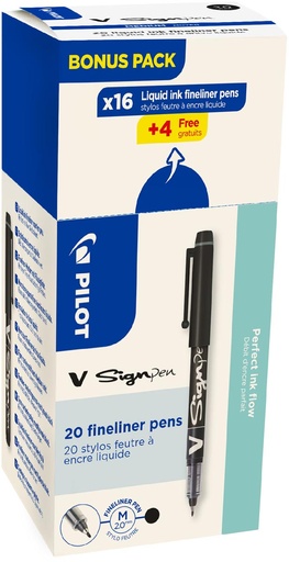 [TIM-424796] Fineliner Pilot V-Sign Pen medium punt 0,6mm zwart 16+4 gratis (20)
