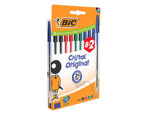 [TIM-516355] Balpen Bic Cristal medium blister assorti 8+2 gratis (10)