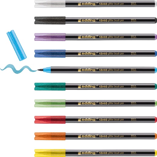 [TIM-4134104] Brushpen glitter e-1340 Edding penseelpunt 1-6mm assorti (10)