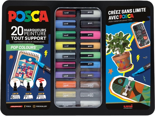 [TIM-PC20015] Paintmarkers Posca Pop Colours metalen doos assorti (20)