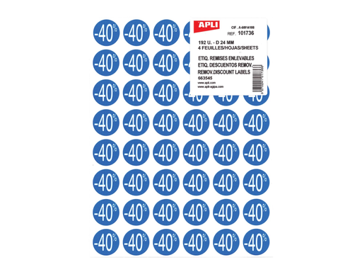 [TIM-101736] Kortinglabel Apli non-permanent -40% 24mm blauw (192)