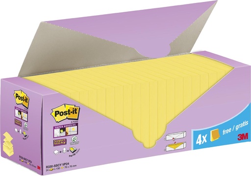 [TIM-R330SCY] Memoblok Post-It Super Sticky Z-notes 76x76mm 90vel geel 20+4 gratis (24)