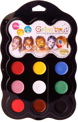 [TIM-GT41210] Schminkpalet Bouhon Grim'tout Carnaval 9 kleuren assorti