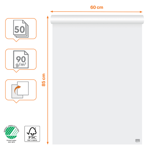 [ACCO-1915658] Papierblok voor flipchart Nobo premium 60x85cm geruit/blanco 90gr 50vel