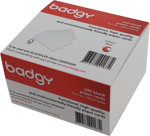 [TIM-BGCP030] Blanco kaarten van papier Badgy dikte 0,76mm voor Badgy100 of Badgy200 (100)