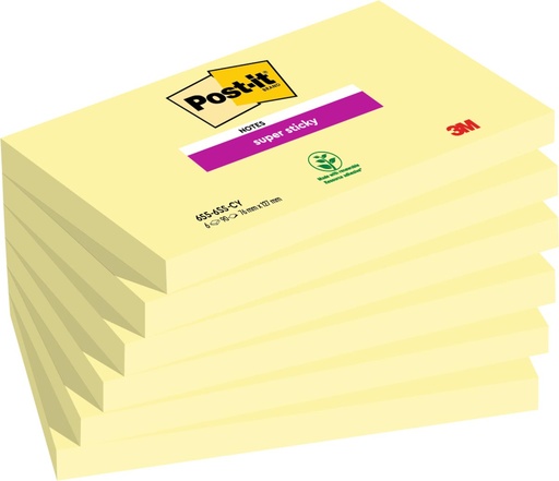 [TIM-655SSCY] Memoblok Post-It Super Sticky Notes 76x127mm 90vel kanariegeel (6)
