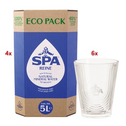 [TIM-KI46064] Water Spa Reine niet-bruisend 4 x eco pack van 5L (051829) + 6 glazen Spa GRATIS