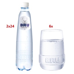 [TIM-KI46063] Water Bru lichtsprankelend 50cl 2 x pak van 24stuks (05180) + 6 glazen Bru GRATIS