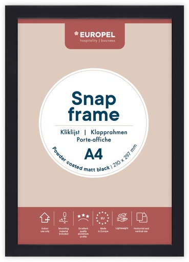 [TIM-355073] Kliklijst Europel A4 rand 25mm mat zwart