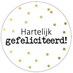 [TIM-0121930] Etiket KP "Hartelijk gefeliciteerd + stippen" Ø40mm (250)